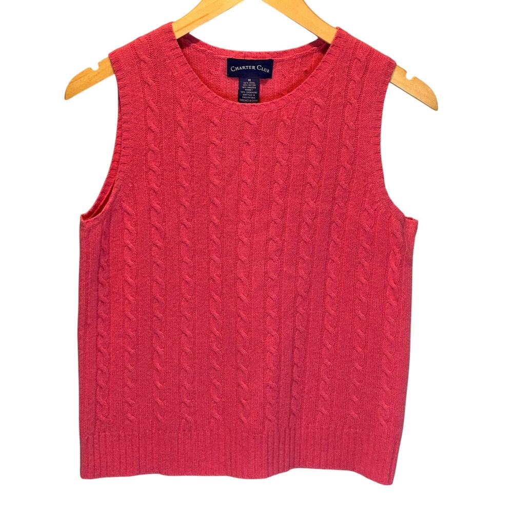 Vintage Charter Club Pink Cable Knit Wool Blend Sweater Vest - size Medium